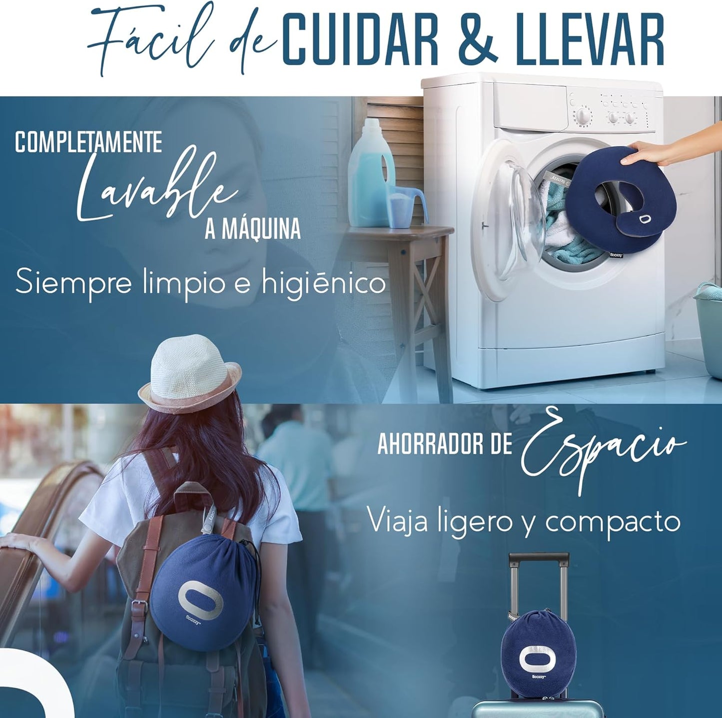 La Almohada Para El Cuello Para Viajes Brinda Doble Soporte Para La Cabeza, El Cuello Y La Barbilla En Cualquier Oosición Para Dormir En Vuelos, Suave, Cómoda, Tamaño Large, Azul Marino