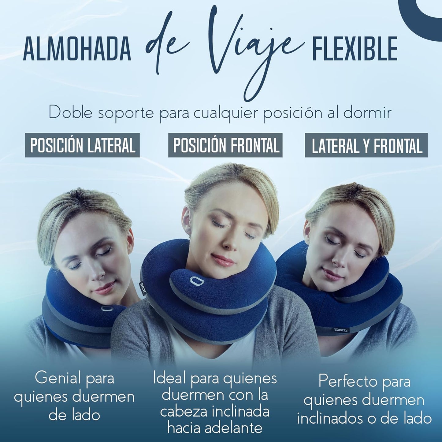 La Almohada Para El Cuello Para Viajes Brinda Doble Soporte Para La Cabeza, El Cuello Y La Barbilla En Cualquier Oosición Para Dormir En Vuelos, Suave, Cómoda, Tamaño Large, Azul Marino