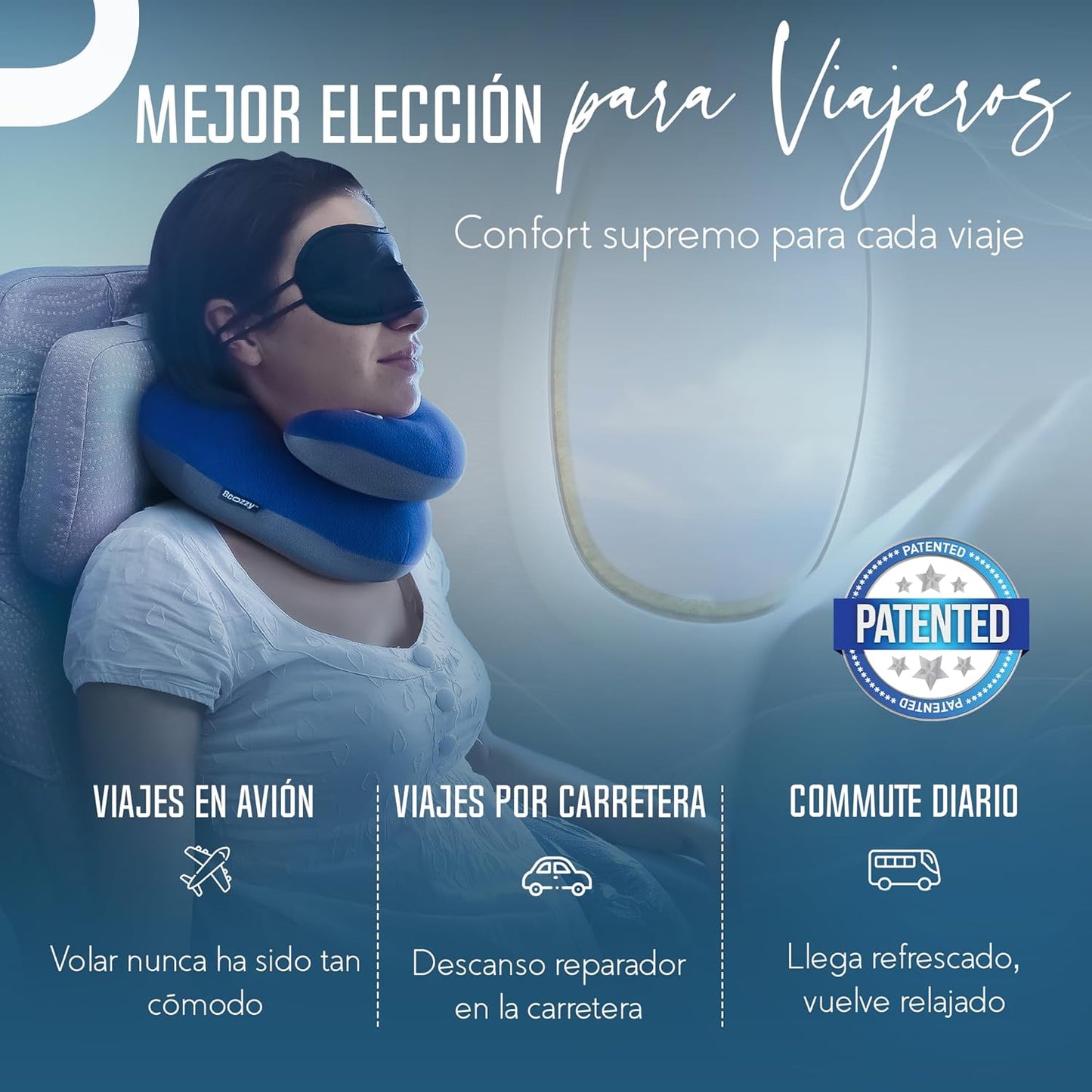 La Almohada Para El Cuello Para Viajes Brinda Doble Soporte Para La Cabeza, El Cuello Y La Barbilla En Cualquier Oosición Para Dormir En Vuelos, Suave, Cómoda, Tamaño Large, Azul Marino