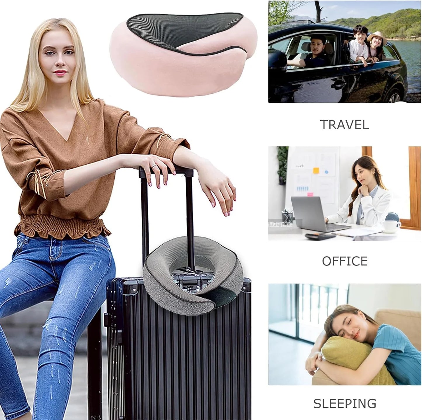 2024 New Neck Pillow, Travel Neck Pillow, Aircraft Memory Foam Travel Neck Pillow (Pink)