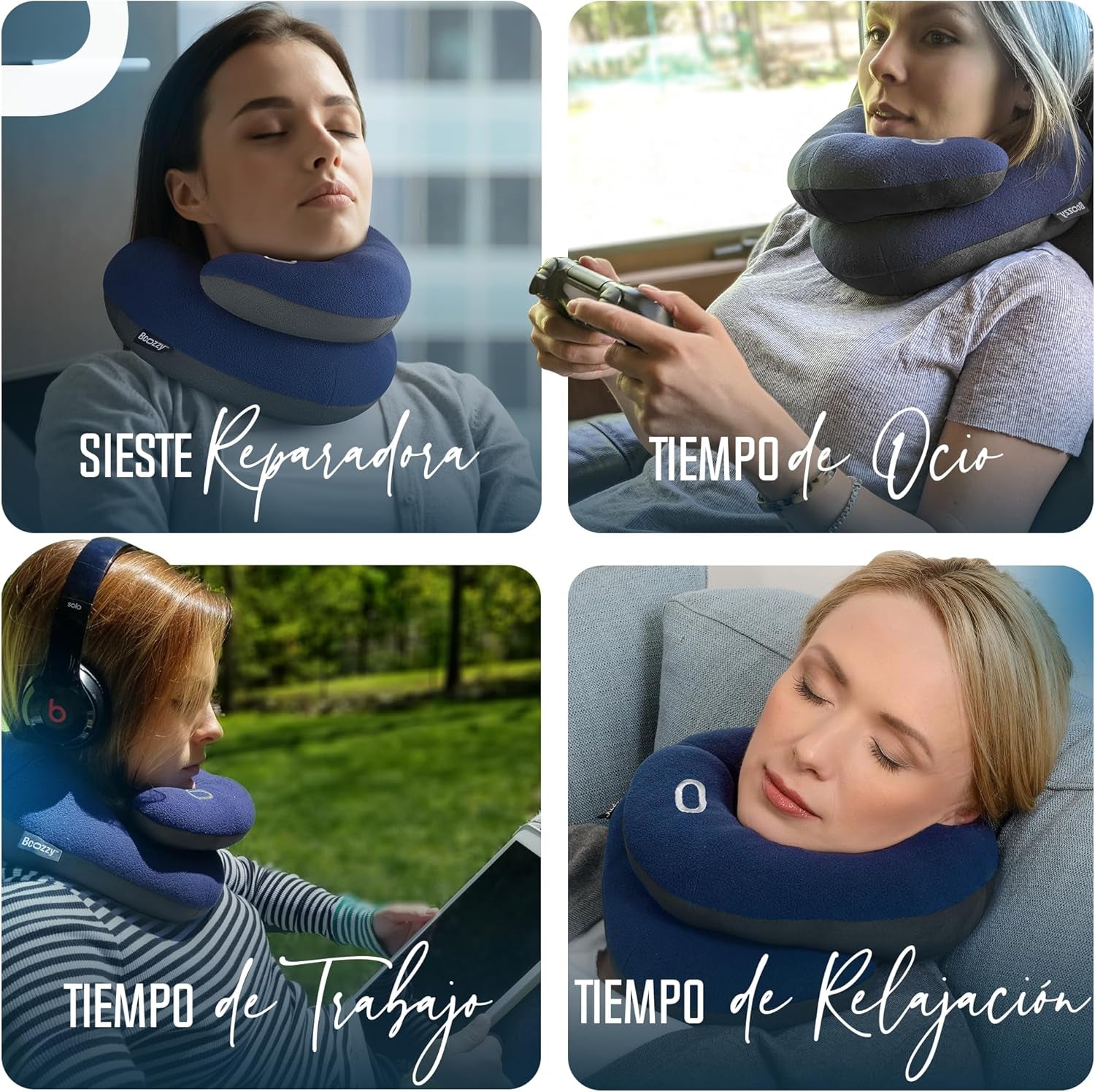 La Almohada Para El Cuello Para Viajes Brinda Doble Soporte Para La Cabeza, El Cuello Y La Barbilla En Cualquier Oosición Para Dormir En Vuelos, Suave, Cómoda, Tamaño Large, Azul Marino